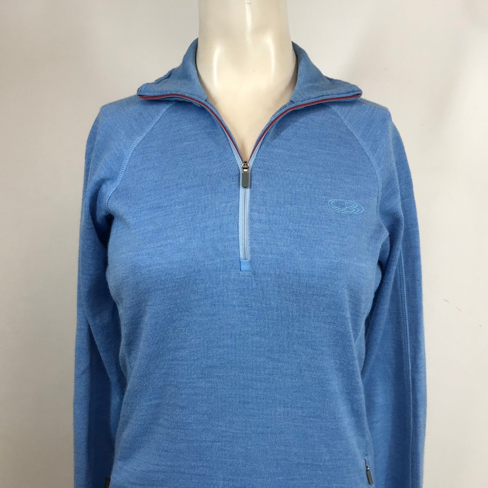 Icebreaker Sport 320 Blue 100% Merino Wool Quarter Zip Pullover WXS Thumbholes - Picture 2 of 10